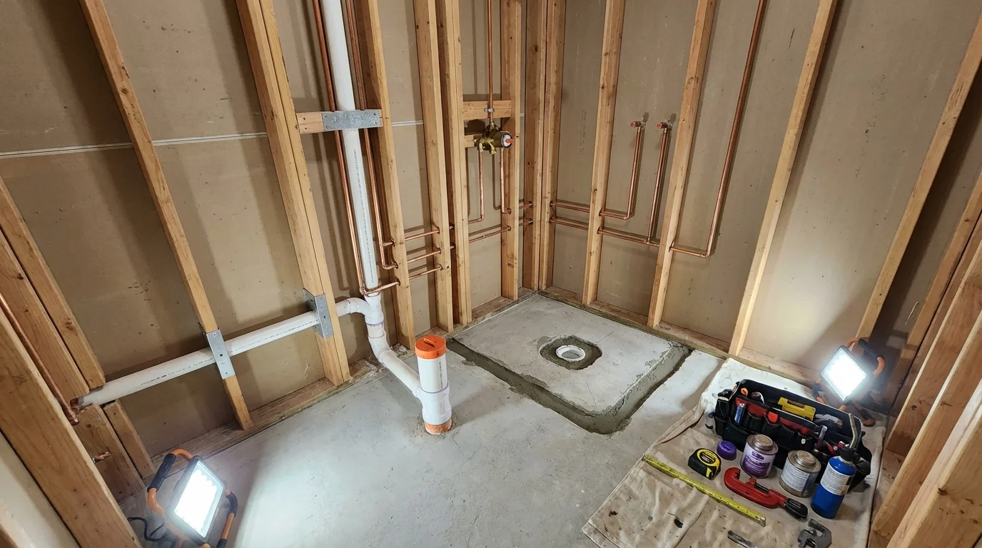 Bathroom rough-in plumbing during remodel by Johns Plumbing LLC in Scotts Valley