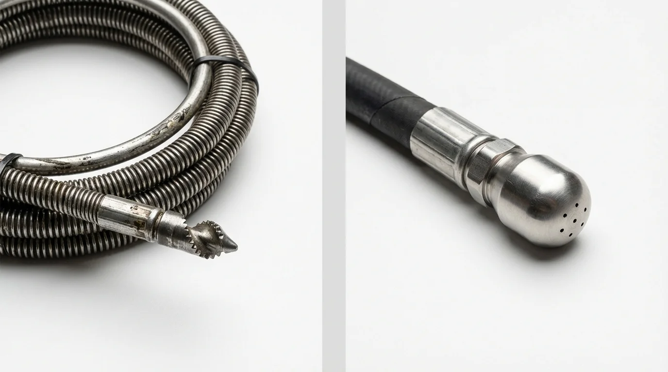 Drain snake cable and hydro jetting nozzle used for drain cleaning in Scotts Valley, CA