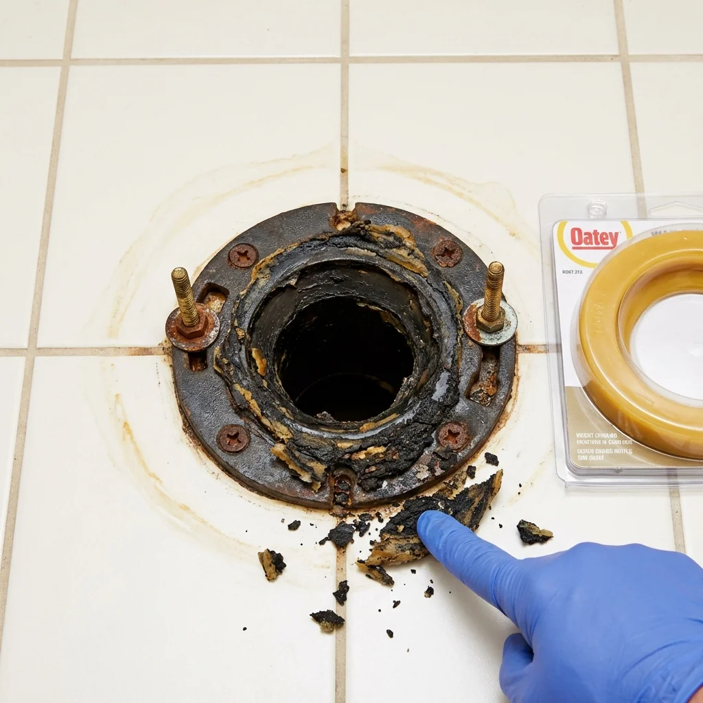 Failed wax ring showing water seepage at the base of a toilet in a Scotts Valley, CA home